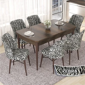 Concept Nef Serisi 70X114 Açılabilir Mdf  Barok Ahşap Desen Mutfak Masa Takımı 6 Sandalye