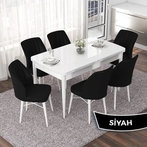 Concept Nef Serisi 70X114 Açılabilir Mdf Mutfak Masa Takımı Beyaz Masa ve 6 Sandalye