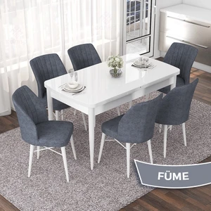 Concept Nef Serisi 70X114 Açılabilir Mdf Mutfak Masa Takımı Beyaz Masa ve 6 Sandalye