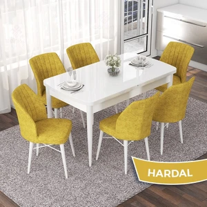 Concept Nef Serisi 70X114 Açılabilir Mdf Mutfak Masa Takımı Beyaz Masa ve 6 Sandalye