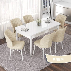 Concept Nef Serisi 70X114 Açılabilir Mdf Mutfak Masa Takımı Beyaz Masa ve 6 Sandalye