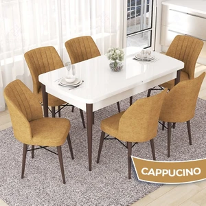 Concept Nef Serisi 70X114 Beyaz Masa Ceviz Ayak Açılabilir Mdf Mutfak Masa Takımı 6 Sandalye
