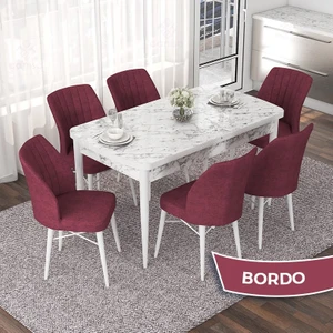 Concept Nef Serisi 70X114 Açılabilir Mdf Beyaz Mermer Desen Mutfak Masa Takımı 6 Sandalye