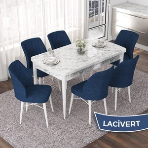 Concept Nef Serisi 70X114 Açılabilir Mdf Beyaz Mermer Desen Mutfak Masa Takımı 6 Sandalye