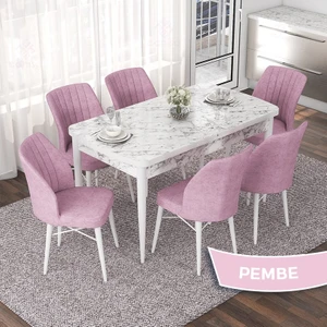 Concept Nef Serisi 70X114 Açılabilir Mdf Beyaz Mermer Desen Mutfak Masa Takımı 6 Sandalye