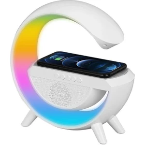 Kablosuz Şarj Özellikli Saat Bluetooth Hoparlör Rgb Gece Masa Lambası Çok Fonksiyonlu Atmosfer Lamba Saat