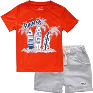 Kids Face Özel Tasarım California Surfers Baskılı %100 Pamuk Erkek Çocuk T-Shırt Bermuda Şort Takımı