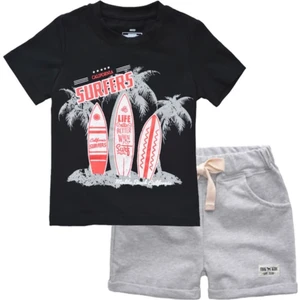 Kids Face Özel Tasarım California Surfers Baskılı %100 Pamuk Erkek Çocuk T-Shırt Bermuda Şort Takımı