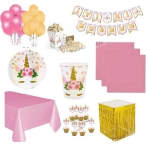 Mini Party Store   Çiçekli Unicorn Temalı Doğum Günü Seti