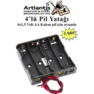4 Lü Pil Yatağı Deney 1 Adet Pil Yuvası Pil Kutusu Aa Kalem Kalın Pil 4x1,5 Volt Yaylı Pil Yuvası