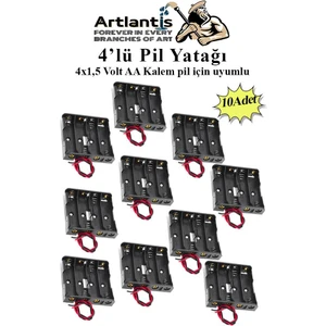4 Lü Pil Yatağı Deney 10 Adet Pil Yuvası Pil Kutusu Aa Kalem Kalın Pil 4x1,5 Volt Yaylı Pil Yuvası