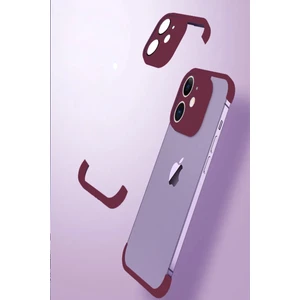 Caseart Apple iPhone 12 ile Uyumlu Kılıf 2 Parçalı Alt Üst Kamera Lens Korumalı Sert Silikon Kapak - Mürdüm