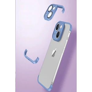 Kzy Apple iPhone 14 Plus ile Uyumlu Kılıf 2 Parçalı Alt Üst Kamera Lens Korumalı Sert Silikon Kapak - Mavi