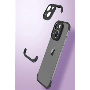 Kzy Apple iPhone 14 Plus ile Uyumlu Kılıf 2 Parçalı Alt Üst Kamera Lens Korumalı Sert Silikon Kapak - Siyah