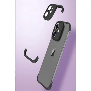Caseart Apple iPhone 12 ile Uyumlu Kılıf 2 Parçalı Alt Üst Kamera Lens Korumalı Sert Silikon Kapak - Siyah