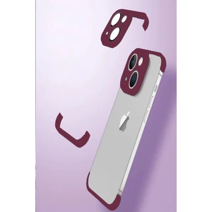 Kzy Apple iPhone 14 ile Uyumlu Kılıf 2 Parçalı Alt Üst Kamera Lens Korumalı Sert Silikon Kapak - Mürdüm