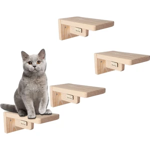 Barış Dizayn Doğal Ahşap Güçlendirilmiş 18CM Kedi Basamağı Kedi Köprüsü Duvar Yürüyüş Yolu Kedi Oyunu (4 Adet)