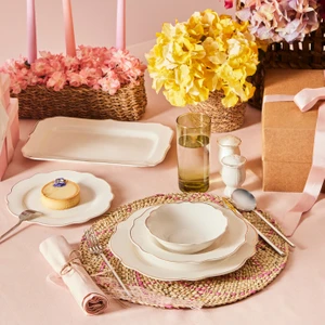 Daisy Gold Wave Shape Kayıklı 27 Parça 6 Kişilik Porselen Yemek Takımı