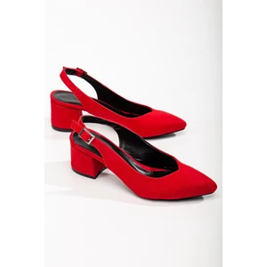 Arkası Açık Kadın Topuklu Ayakabı KIRMIZI SÜET