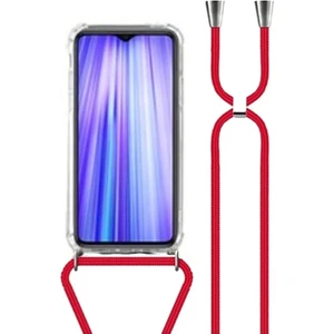 Samsung Galaxy J7 Prime Kılıf Boyun Omuz Askılı Kırmızı iPli Kordonlu Anti Şok Köşe Korumalı Şeffaf Silikon X-ROP