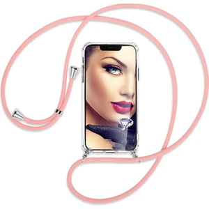 Samsung Galaxy J7 Prime Kılıf Boyun Omuz Askılı Pembe iPli Kordonlu Anti Şok Köşe Korumalı Şeffaf Silikon X-ROP