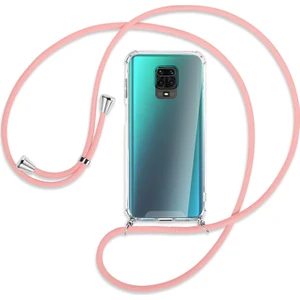 Xiaomi Redmi Note 9 PRO MAX Kılıf Boyun Omuz Askılı Pembe iPli Kordonlu Anti Şok Köşe Korumalı Şeffaf Silikon X-ROP