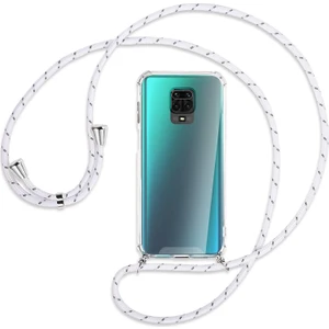 Xiaomi Redmi Note 9 PRO MAX Kılıf Boyun Omuz Askılı Beyaz iPli Kordonlu Anti Şok Köşe Korumalı Şeffaf Silikon X-ROP