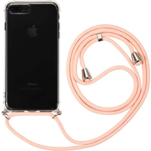 Apple iPhone 7 PLUS Kılıf Boyun Omuz Askılı Pembe iPli Kordonlu Anti Şok Köşe Korumalı Şeffaf Silikon X-ROP
