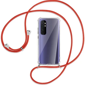 Xiaomi Mi Note 10 LiTE Kılıf Boyun Omuz Askılı Kırmızı iPli Kordonlu Anti Şok Köşe Korumalı Şeffaf Silikon X-ROP