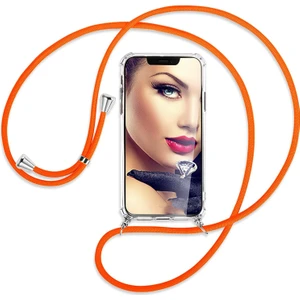 Apple iPhone 12 PRO MAX Kılıf Boyun Omuz Askılı Turuncu iPli Kordonlu Anti Şok Köşe Korumalı Şeffaf Silikon X-ROP