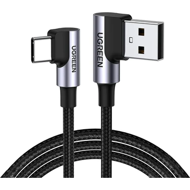 UGREEN USB-C to USB-A 3A QC 90 Derece Hızlı Şarj Kablosu, 1 Metre, Uzay Girişi,