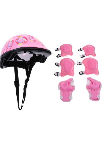 7 Adet Çocuk Bisiklet Koruyucu Güvenlik Kask + Dirsek + Bilek + Diz Pedleri Set Scooter Paten Pink (Yurt Dışından)