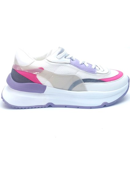 Beyaz Fuşya Detay Bağcıklı Spor Ayakkabı modelleri
