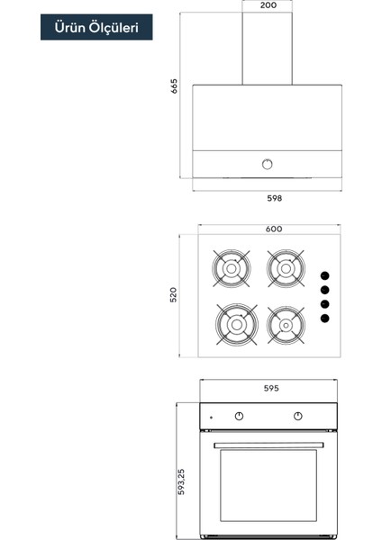 Home Siyah Cam Ankastre Set (DA6-830 Davlumbaz + KO-40 TAHDF Ocak+ B66-S2 Fırın)