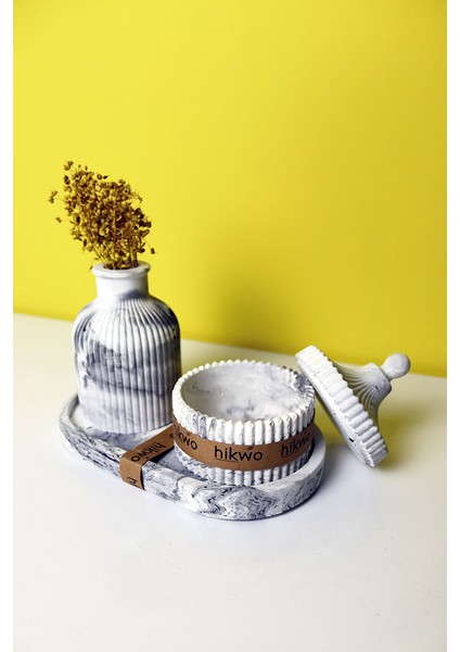 Mermer Desen Bohem Bampas Vazo ve Aksesuar Seti 4 Parça