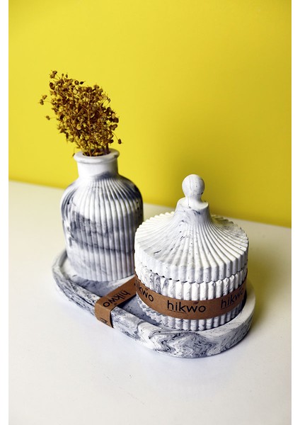 Mermer Desen Bohem Bampas Vazo ve Aksesuar Seti 4 Parça fiyatları