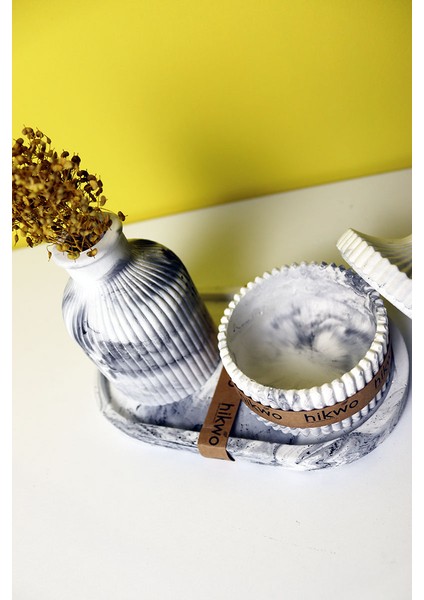 Mermer Desen Bohem Bampas Vazo ve Aksesuar Seti 4 Parça modelleri