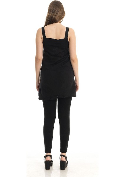 Pamuk Keten Askılı Siyah Tunik fiyatları