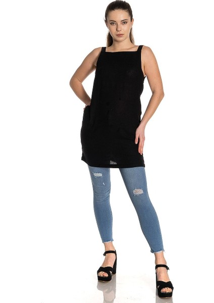 Pamuk Keten Askılı Siyah Tunik modelleri