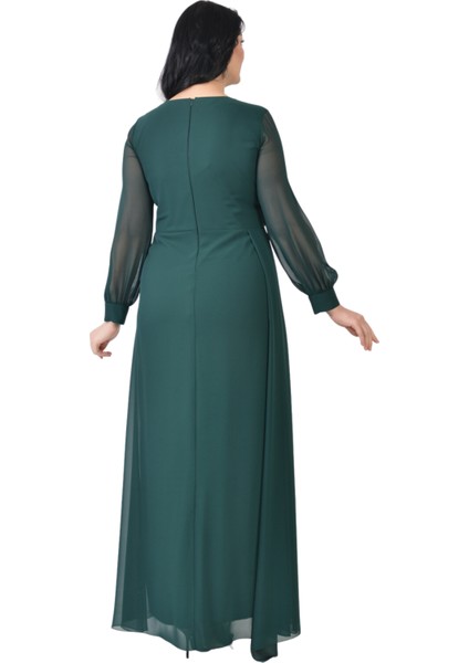 Büyük Beden Yeşil Renkli Uzun Şifon Elbise indirimleri