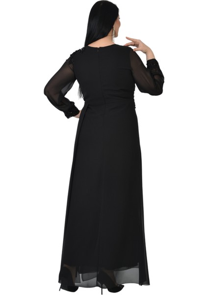 Büyük Beden Siyah Renkli Uzun Şifon Abiye Elbise fırsatları