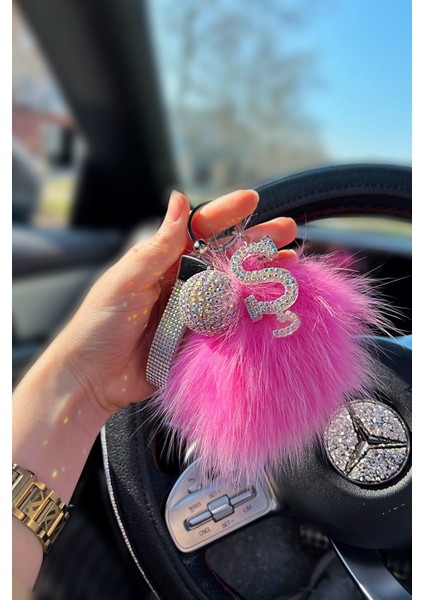 Şeker Pembe Ponpon & Yaldız Logosuz Anahtarlık & Yaldız Disko Top & Yaldız Harf