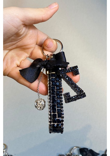 Siyah Bagetli Anahtarlık & Siyah Z Harf & Gümüş Minik Top & Siyah Kurdela