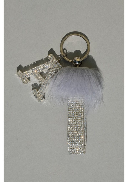 Koyu Gri Tavşan Tüylü Gümüş Logosuz Anahtarlık & Gümüş Harf fiyatları