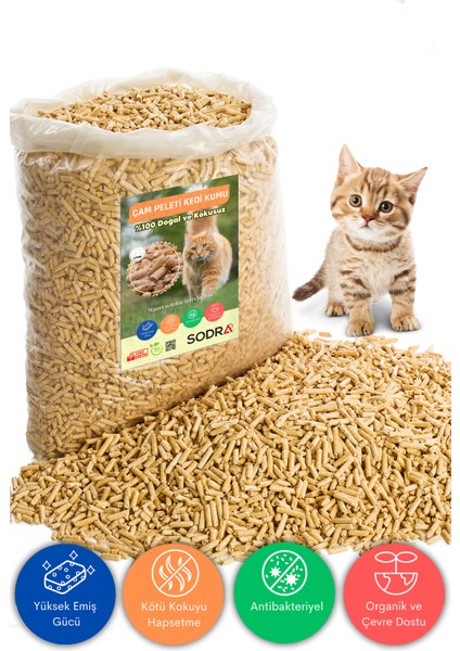 Kedi Kumu %100 Organik Çam Kokulu Pelet 6mm 40LT (20KG)