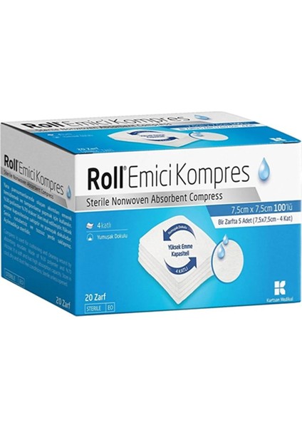 Steril Nonwowen Emici Kompres 7,5 x 7,5 cm 100 Adet + Tıbbi Esnek Fix Flaster 15 cm x 10 mt
