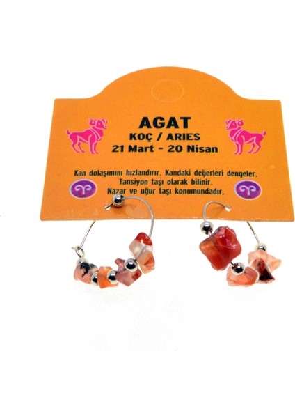 Doğaltaş Koç Burçu Agat Taşı Burç Küpe - 2336
