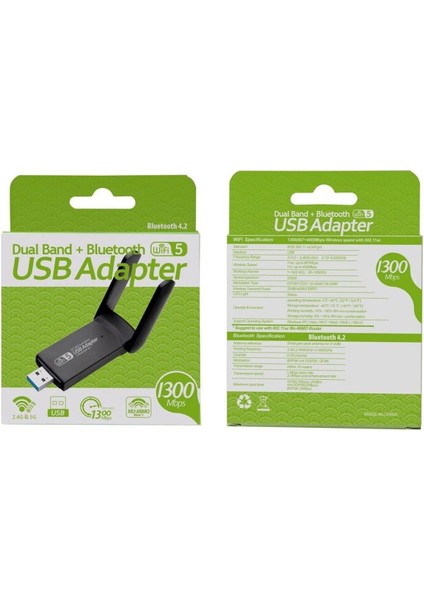 AC1300 Mbps Dual Band USB 3.0 Adaptör Kablosuz Wifi Alıcı