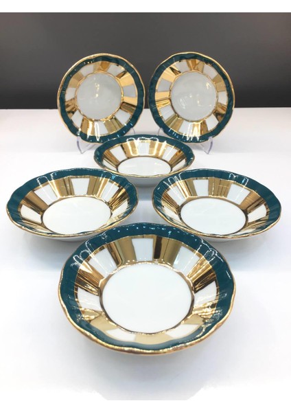 Kenar Gold 6'lı Çay Tabak Yeşil