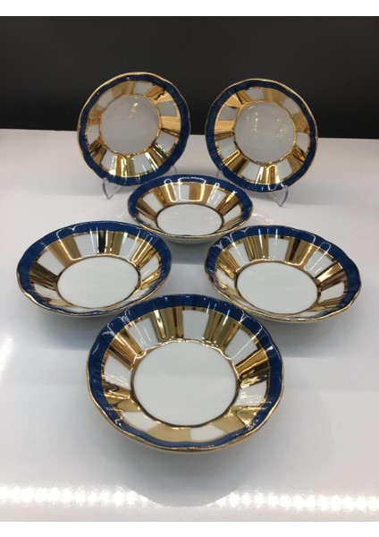 Kenar Gold 6'lı Çay Tabak Mavi
